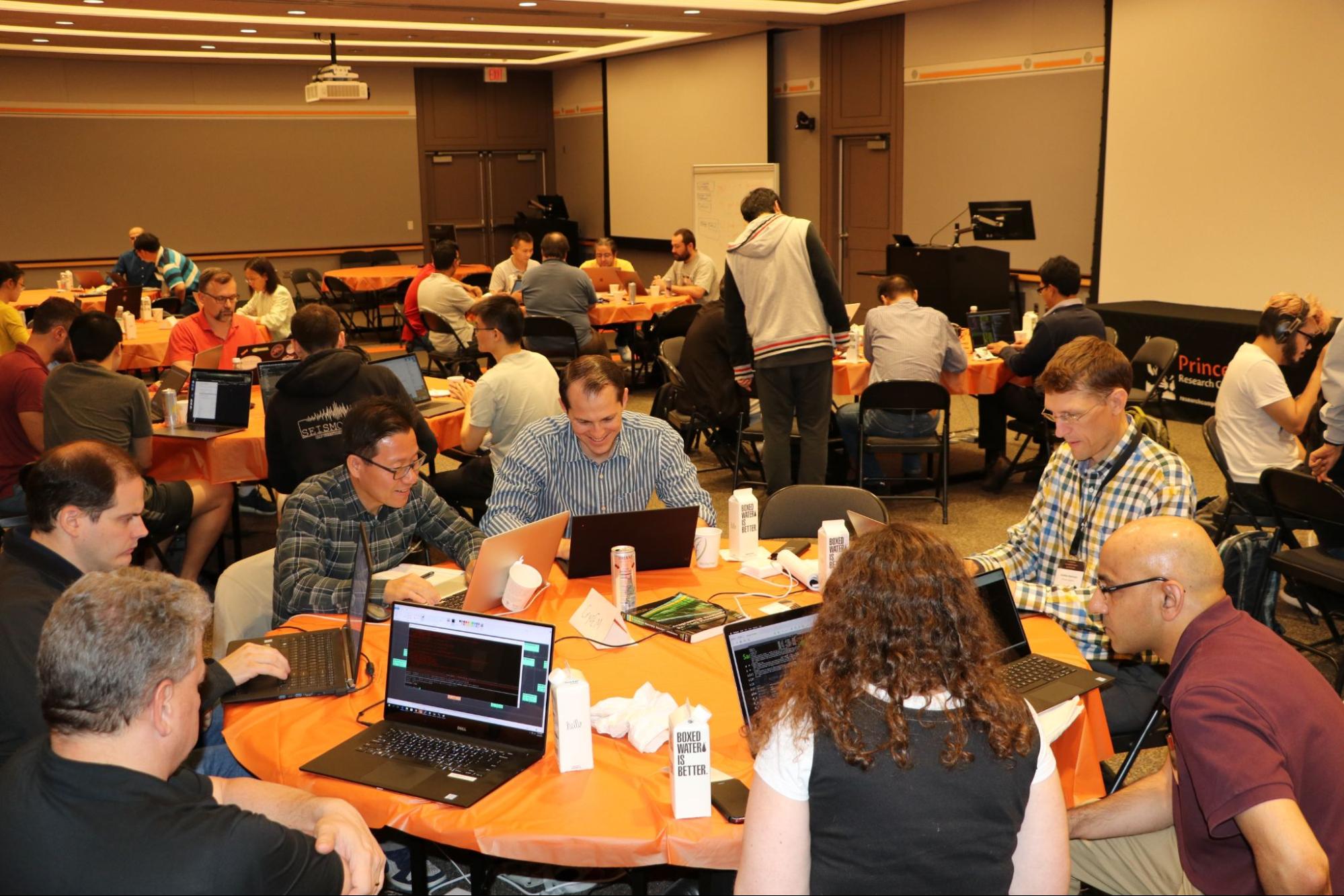 Princeton RSEs mentor students and postdocs at the GPU Hackathon at Princeton University in 2019